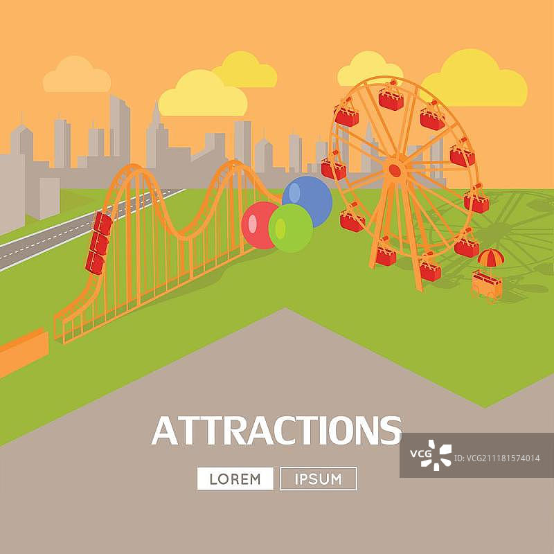 游乐园景点Web Banner：城市夏季娱乐概念图片素材