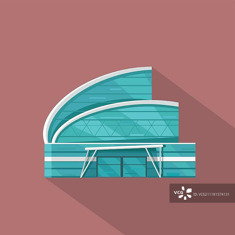 扁平风格购物中心网页模板。用于网页设计、banner的商业建筑概念插画，城镇背景上的商店、购物中心、商场、超市、商务中心。图片素材