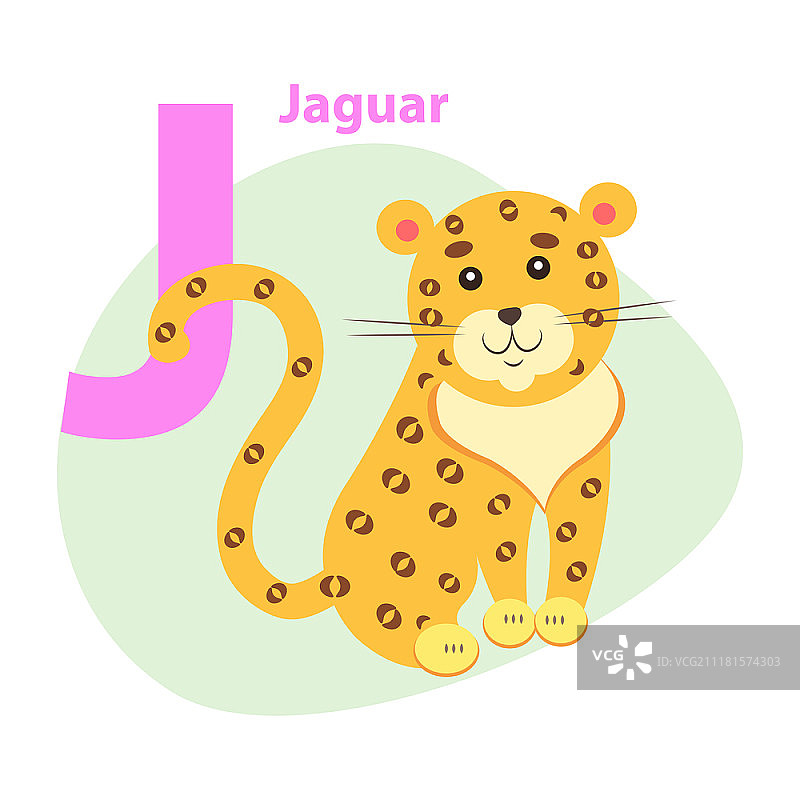可爱美洲虎卡通动物园ABC字母矢量图图片素材