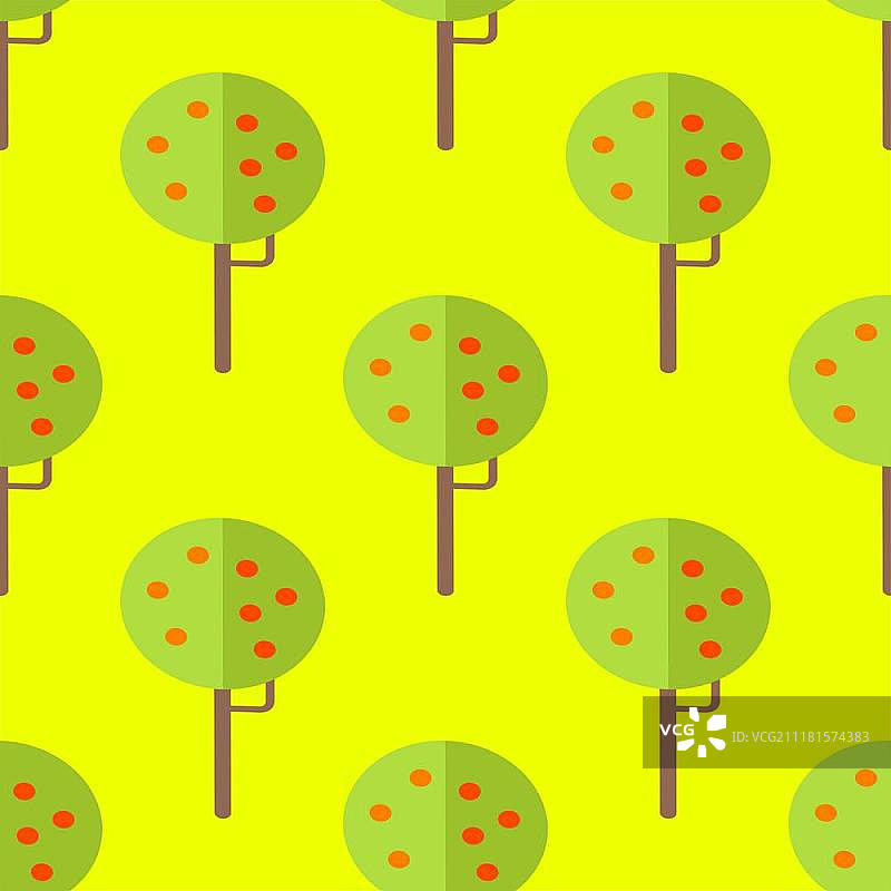 黄色背景上的苹果树无缝图案矢量插画图片素材