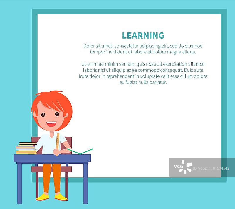 拿着教科书的红发男孩学习banner，海报矢量插画图片素材