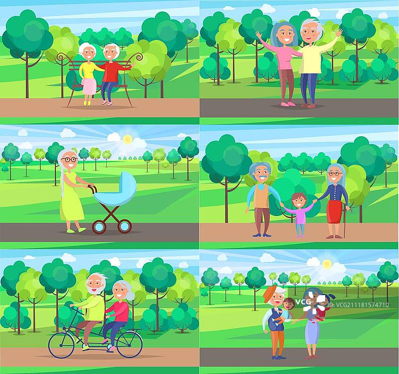 老年人在一起，祖父母坐着、骑车、散步图片素材
