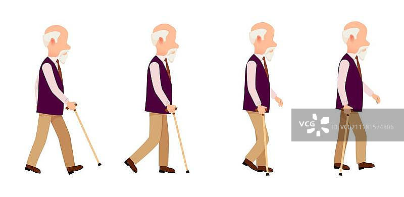 老年人移动过程彩色矢量图图片素材