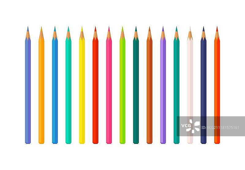 彩色铅笔矢量图，一组彩色铅笔矢量插图，绘制图片的多色铅笔光谱图片素材