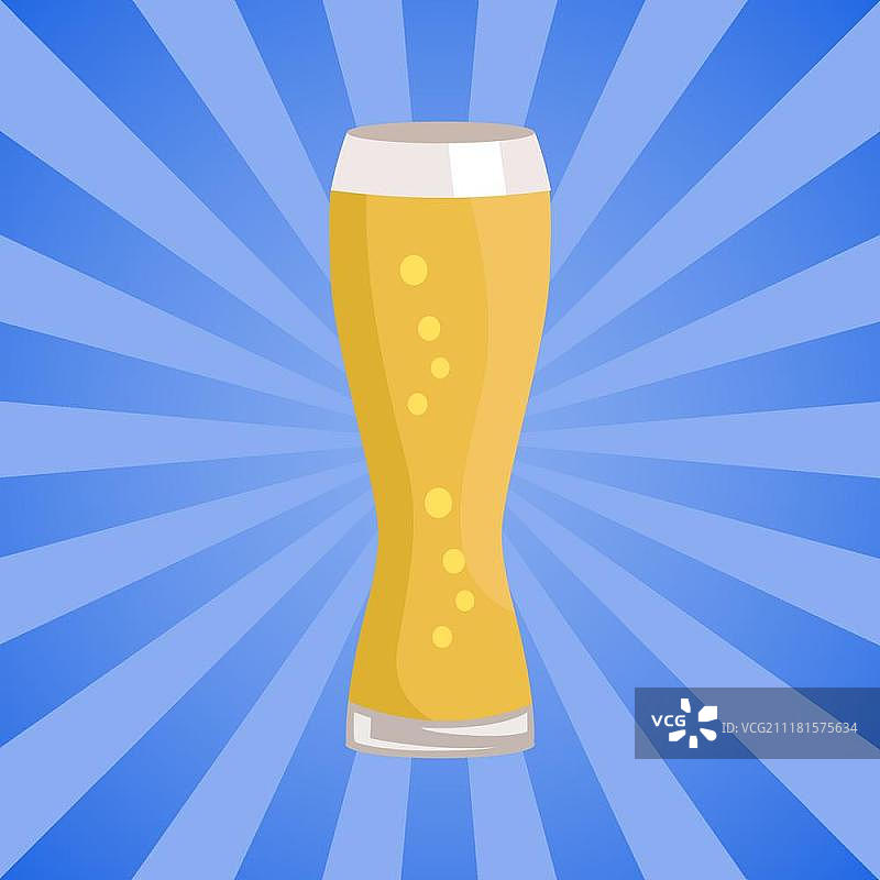 小麦啤酒杯，白色背景分离。抽象背景光线矢量图。带气泡的淡酒精饮料玻璃器皿，慕尼黑啤酒节的象征图片素材