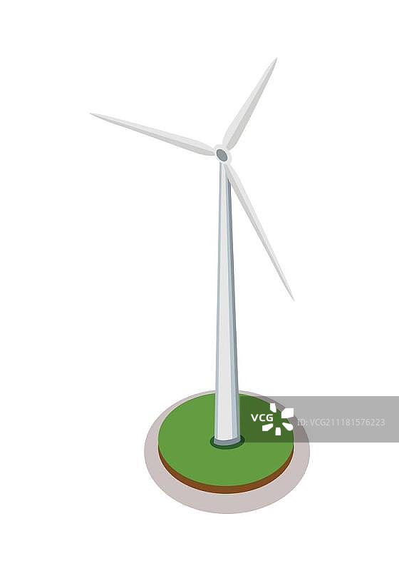 2.5D风力涡轮机。绿色能源工业，风力发电站元素。城市2.5D扁平风格元素。白色背景上的孤立矢量图图片素材
