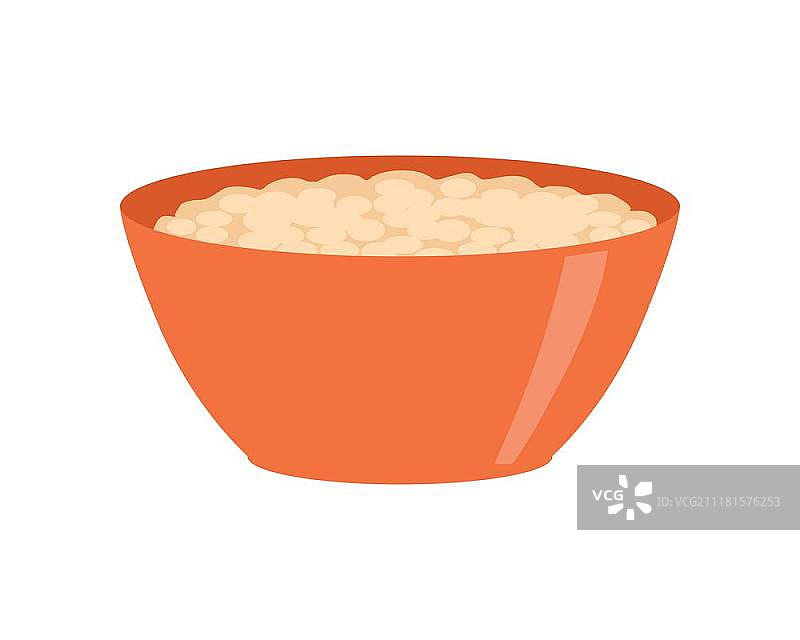 白粥碗（白色背景）。健康食品概念。有机天然食品。高品质营养品。健康饮食推广系列。矢量图图片素材