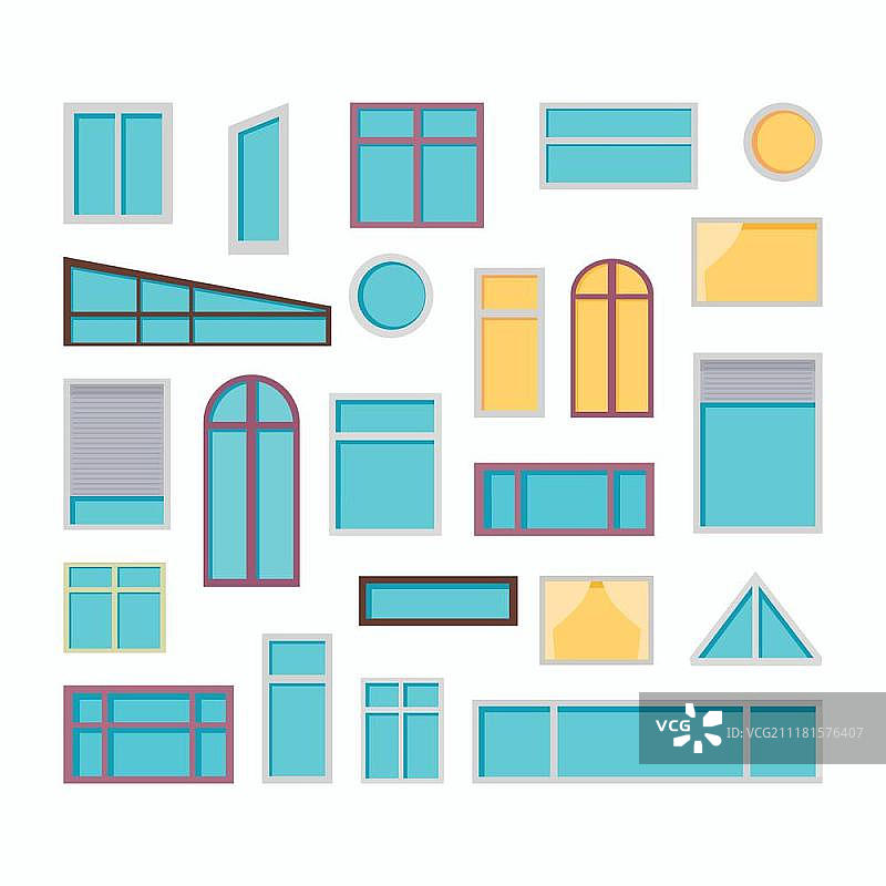 扁平风格的窗户矢量素材合集：房屋窗户外观设计元素图片素材