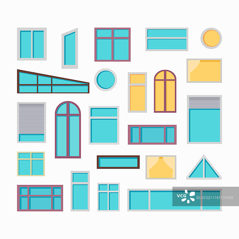 扁平风格的窗户矢量素材合集：房屋窗户外观设计元素图片素材