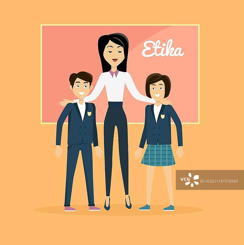 儿童教育道德规范banner：女老师和她的学生，男孩和女孩图片素材