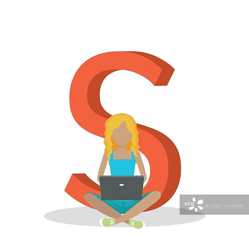 字母与移动设备人物插画设计图片素材