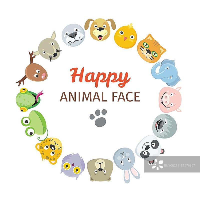 可爱动物面部合集：动物头像图标，快乐动物面部logo合集，卡通面具，宠物店森林角色贴纸图标，扁平设计矢量素材图片素材