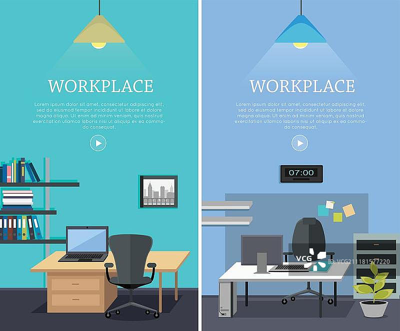 扁平化风格工作场所矢量Web Banner合集图片素材