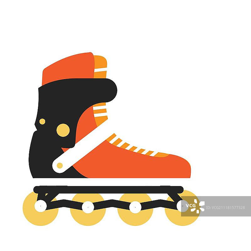 直排轮滑鞋矢量图：运动户外装备扁平插画，适用于运动概念、商店广告、图标或网页设计。夏季轮滑，白色背景上的隔离元素。图片素材