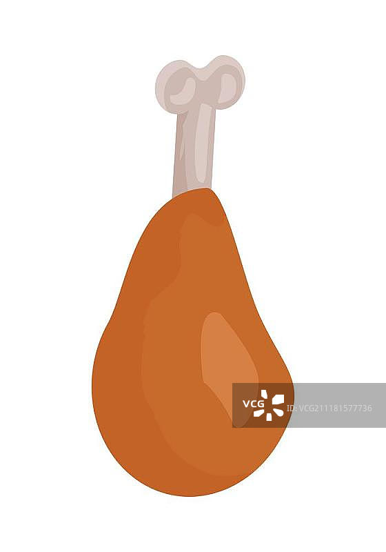 烤鸡腿矢量图。扁平设计。快餐。用于食品概念、饮食信息图表、图标或网页设计、街头餐厅菜单和广告的插图。不健康的营养。白色背景上隔离。扁平设计中的烤鸡腿插图。扁平设计中的烤鸡腿插图图片素材