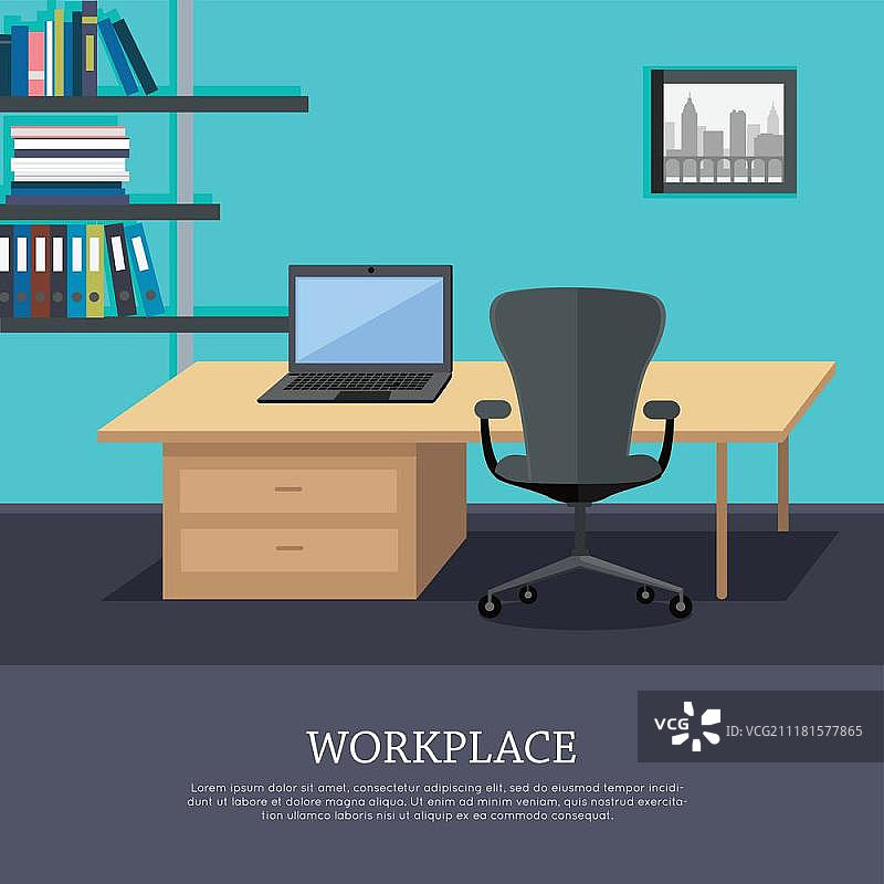 扁平化设计工作场所概念矢量Web Banner图片素材