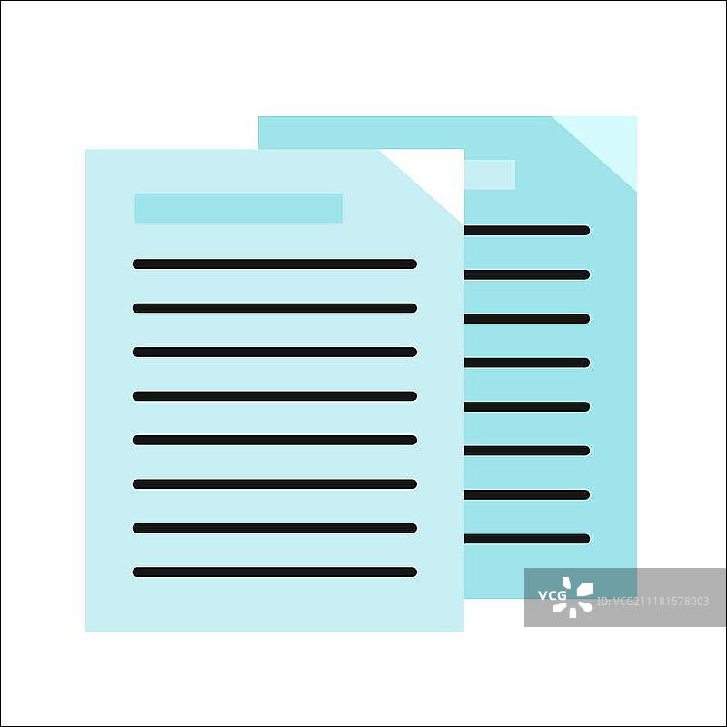 带有清单的纸张。带有清单的蓝色纸张。清单图标。宣传单图标。传单图标。商务文档元素。扁平设计元素、标志、符号、图标。白色背景上的孤立对象。矢量图。图片素材