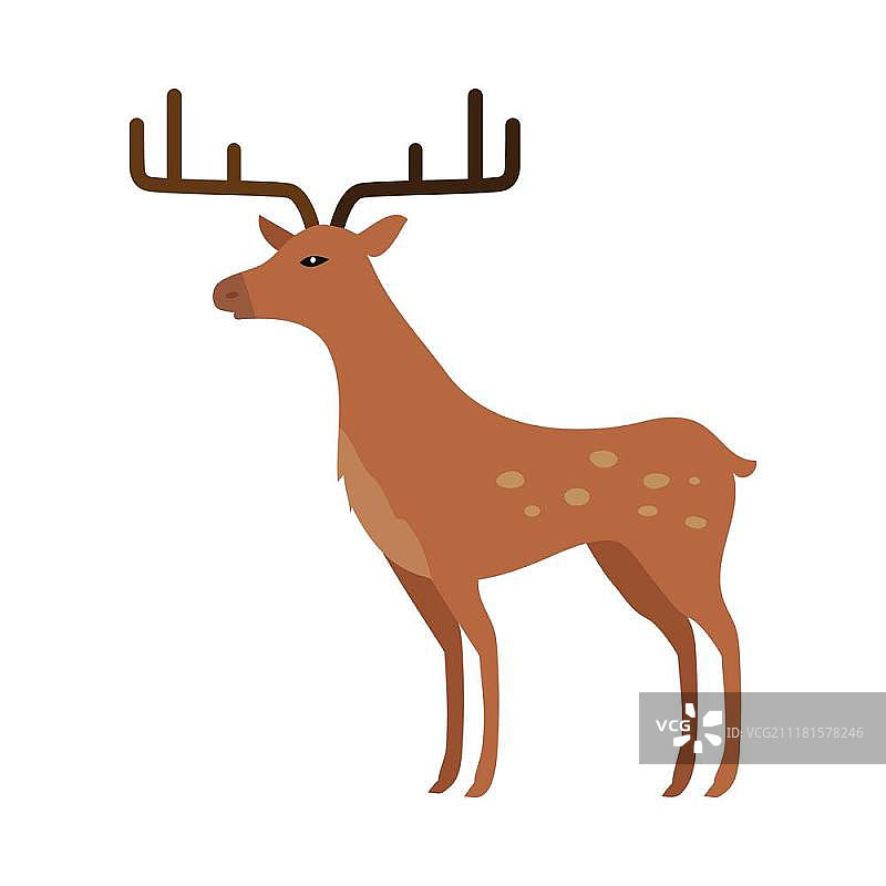 白色背景上的扁平风小鹿插画矢量素材图片素材