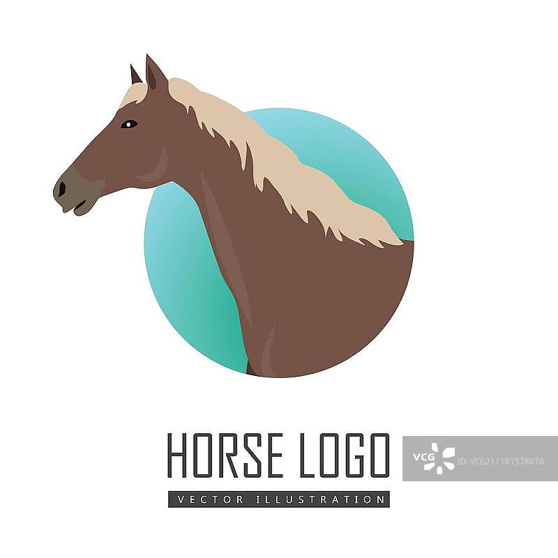 扁平设计中的红棕色马矢量插图。白色鬃毛的红棕色马矢量标志。扁平设计。家畜。乡村居民概念。适用于农业、畜牧业、马术运动插图。农业物种。白色背景上孤立图片素材