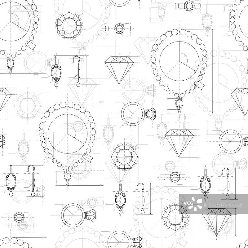 珠宝生产草图无缝图案矢量图图片素材