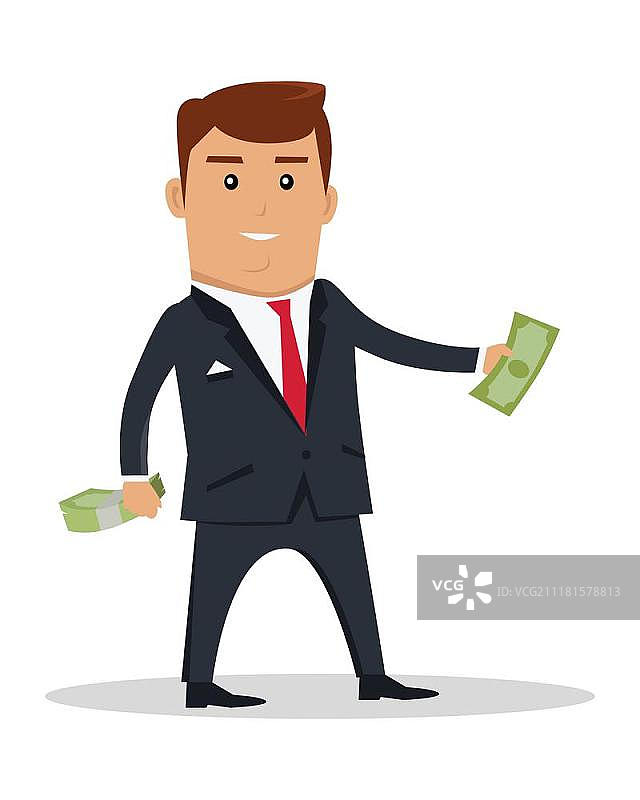 手持钞票的男人矢量插画：商务人士的投资理财概念图片素材