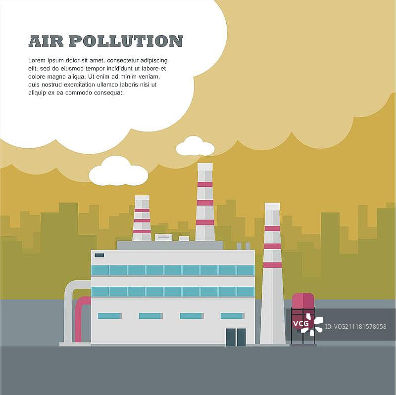 空气污染概念：工厂烟囱排放烟雾，城市景观矢量图图片素材