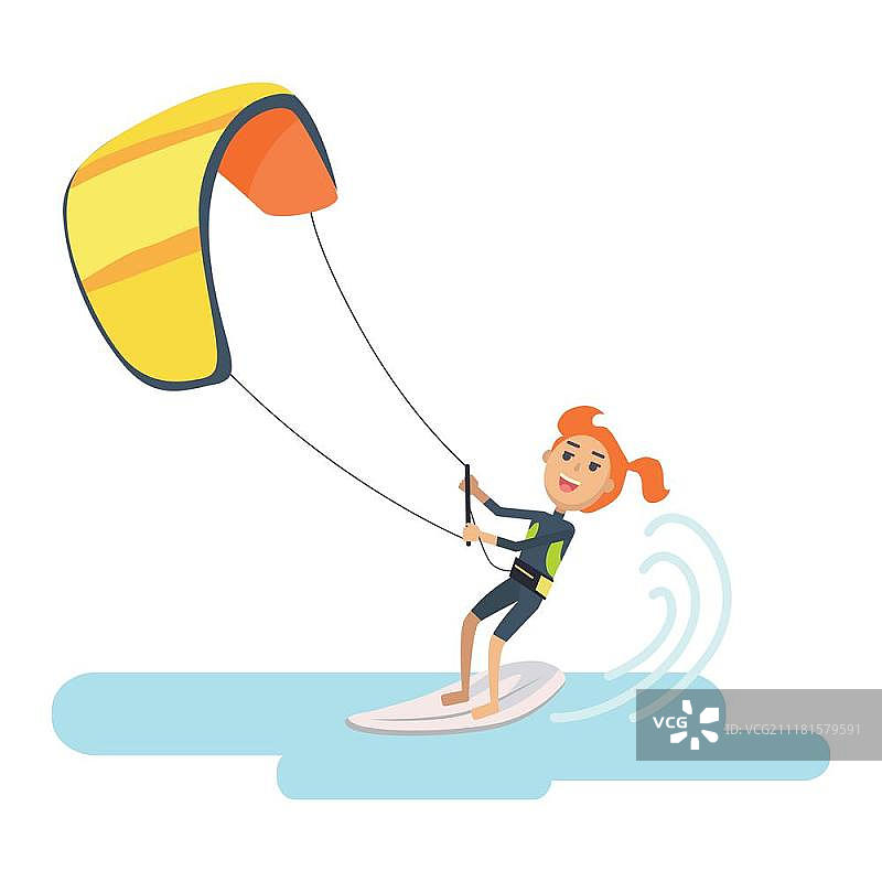 在西班牙风筝冲浪节上玩风筝冲浪的女人图片素材