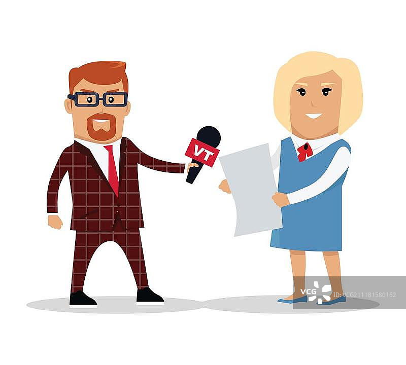 媒体工作者角色矢量插图：电视记者、新闻记者图片素材