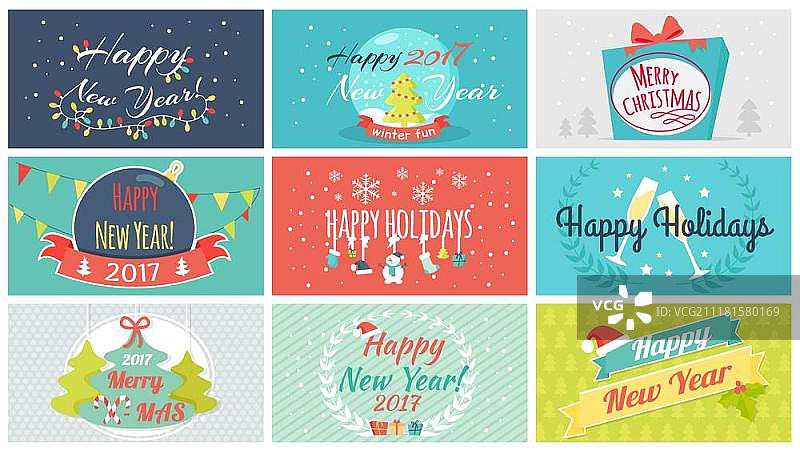 冬季节日扁平风矢量概念：新年快乐和圣诞快乐图片素材