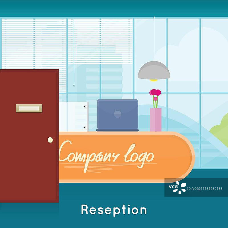 扁平化设计接待区内饰概念矢量素材图片素材