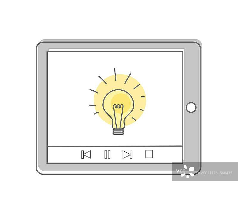 平板电脑屏幕上的灯泡：视频营销图片素材