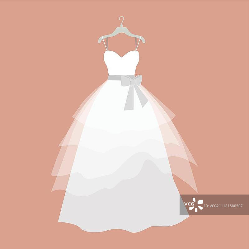 婚纱矢量图：挂在衣架上的优雅白色婚纱，婚礼用品店广告设计图片素材