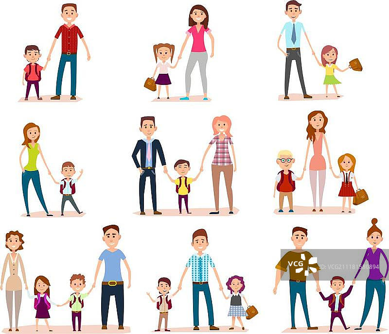 父母与学生家庭教育矢量合集图片素材