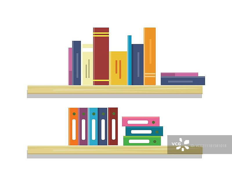 带有书籍和文件夹的货架图片素材