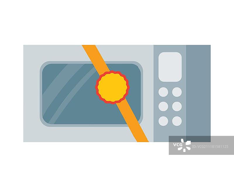 带标签的微波炉图标：家用电器扁平矢量图，适用于商店促销和折扣图片素材