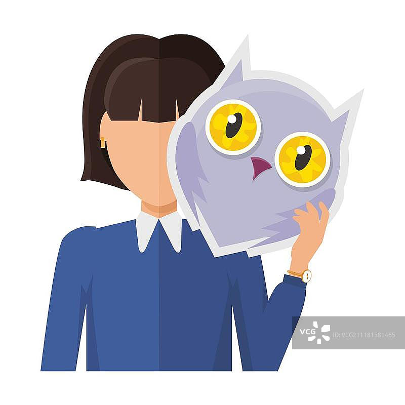 夹克上的猫头鹰面具女人图片素材