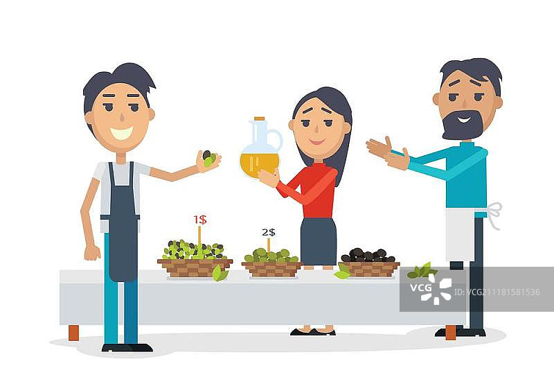 西班牙橄榄节Web Banner扁平风格设计：集市上的橄榄油促销活动图片素材