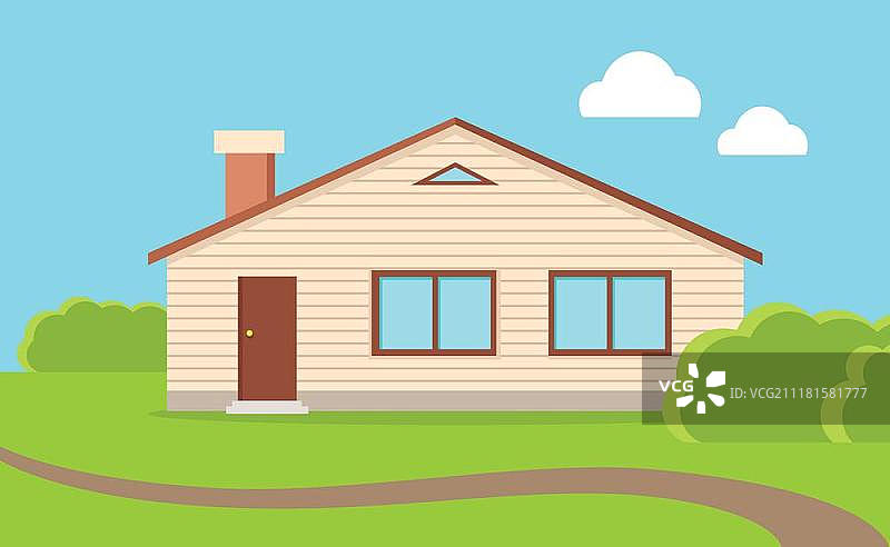 大家庭住宅，米色外墙棕色屋顶，扁平风格设计，彩色住宅，度假屋，建筑，房屋外观，房地产，现代住宅图片素材