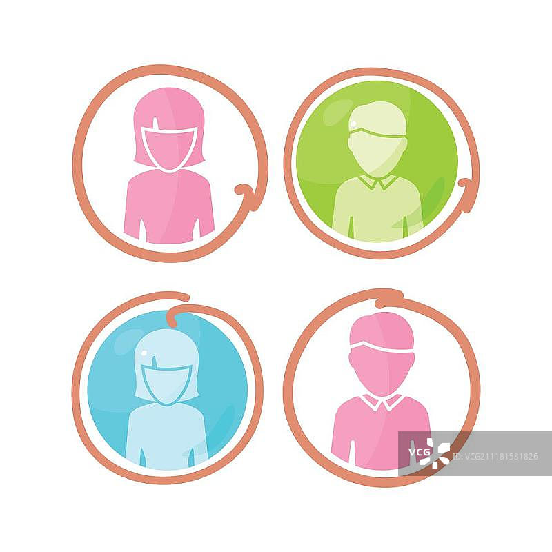 人物角色彩色象形图：扁平风格的男女头像矢量图图片素材