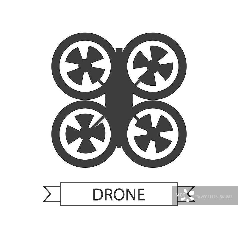 无人机图标孤立的无人机。无人机图标孤立在白色。无人驾驶飞行器或无人驾驶飞机系统，无人驾驶飞机。四轴飞行器标志符号。飞行用于空中摄影或视频拍摄。向量图片素材