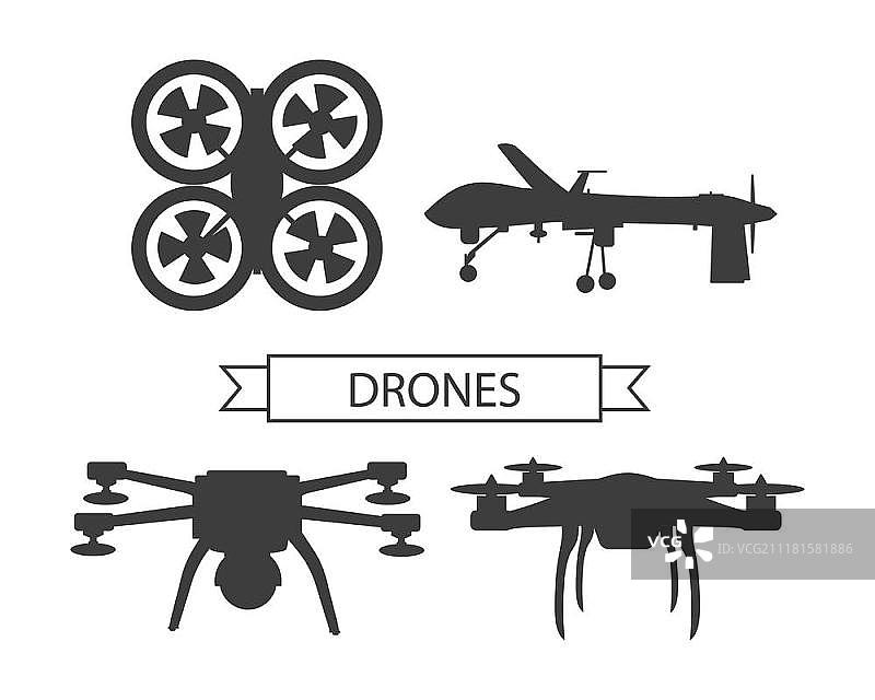 无人机图标，无人驾驶飞行器，用于航空摄影或视频拍摄矢量图图片素材