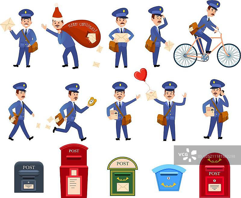 有趣的邮递员角色图标集图片素材