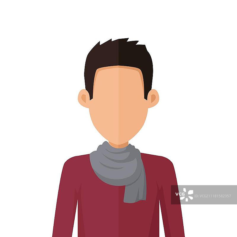 年轻男人私有头像图标：身穿栗色毛衣和灰色围巾的男人社交网络商务用户头像矢量图图片素材