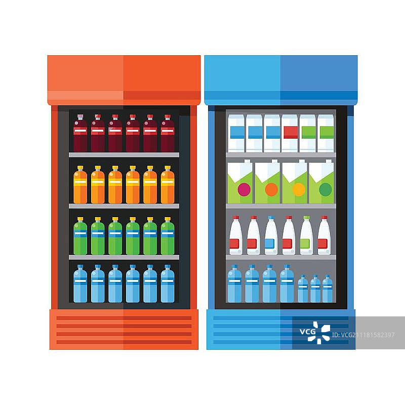 两台饮料展示柜冰箱 扁平风格图片素材