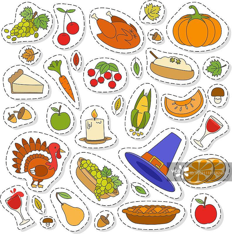 可爱感恩节秋季图标集：南瓜、枫叶图片素材