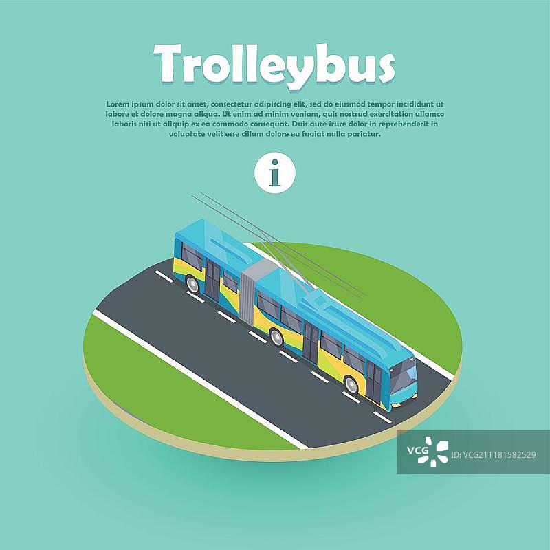 无轨电车道路Web Banner，扁平2.5D城市交通图标图片素材