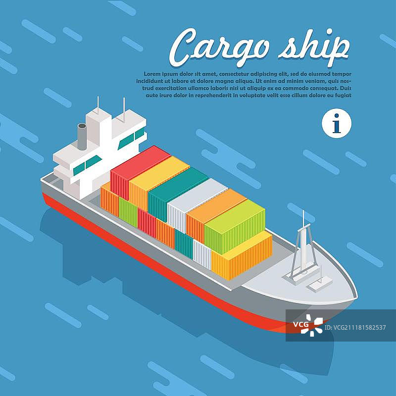 海上航行的集装箱货轮矢量图。多用途船只。化学品或产品油轮。定制高速拣货船。在各港口之间运输货物、商品和材料图片素材