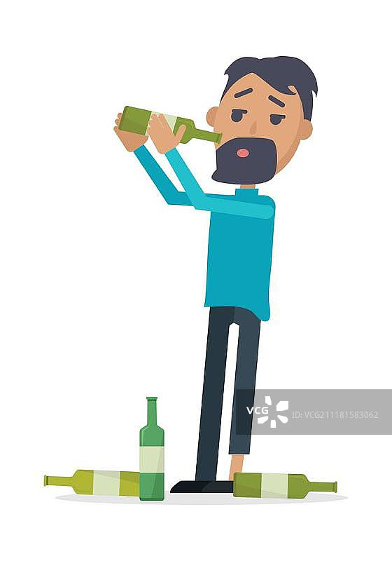 拿着葡萄酒瓶的男人（白色背景，矢量图）图片素材