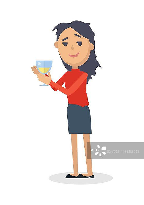 手持葡萄酒杯、衣衫不整、发型凌乱的醉酒女人扁平风格矢量图，饮用酒精饮料，派对后宿醉，适用于健康生活方式概念设计图片素材