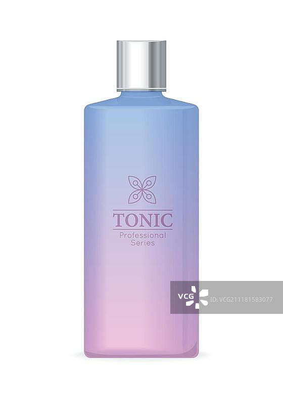 天然爽肤水系列。白色背景上的紫色化妆品塑料软管。身体护理、美容、健康、清新、青春、卫生产品。乳霜和乳液产品。逼真的矢量图。图片素材